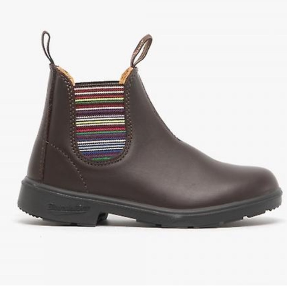 Blundstone Kids Leather Chelsea Boots Brown w/ Stripes